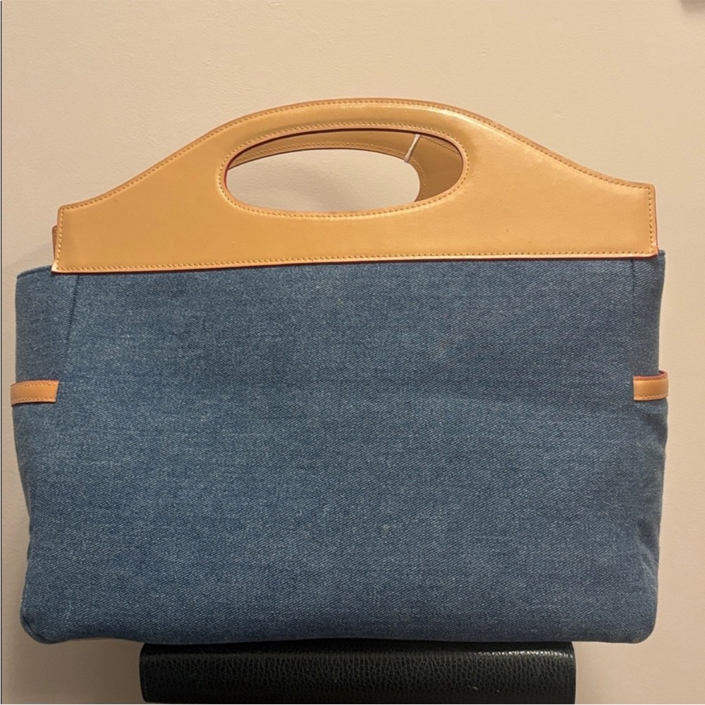 Stylish ELLE Blue Denim and Tan Leather stitched Women's Handbag